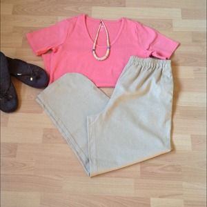 Linen Blend Crop Kaki Summer Pants