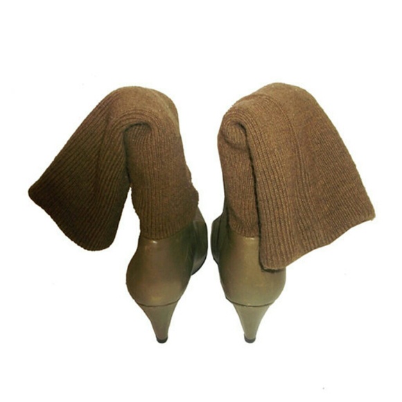 SOLD VTG Nine West Leg Warmer Knit Leather Boots - Picture 3 of 4