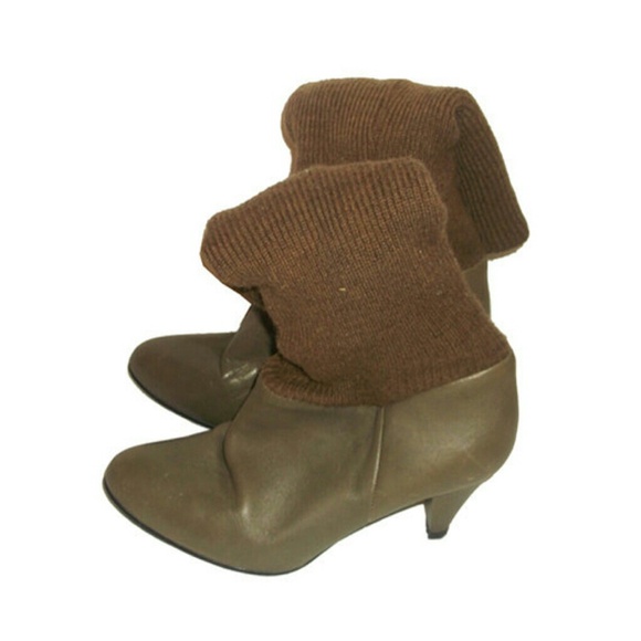 SOLD VTG Nine West Leg Warmer Knit Leather Boots - Picture 4 of 4