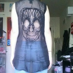 Sheer Sugar Skull Button Up Top