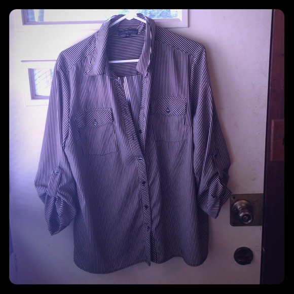 Elementz tan and black striped blouse