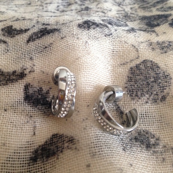 *SALE*Michael Kors Silver Crystal Twisted Hoops