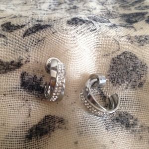 *SALE*Michael Kors Silver Crystal Twisted Hoops