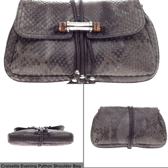 Authentic Gucci Python Bamboo Silver chain clutch