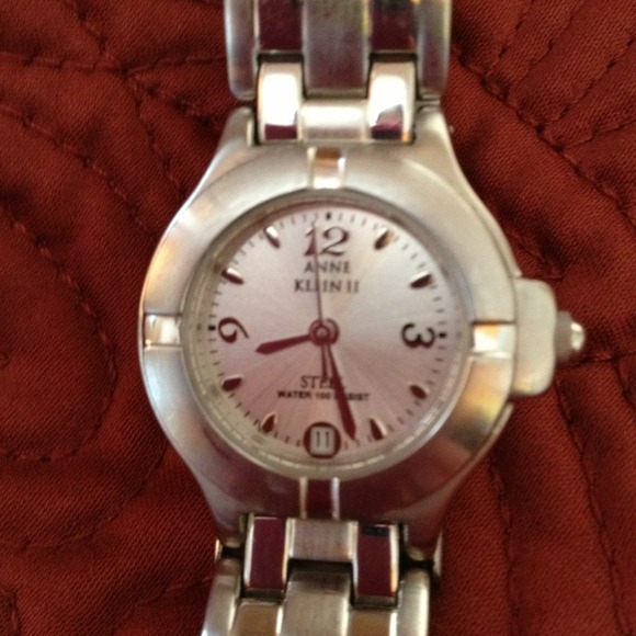 Anne klein steel water resistant watch, silver
