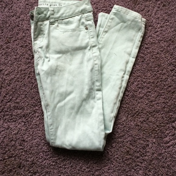 mint green jeggings.