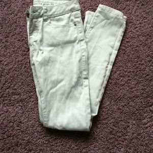 mint green jeggings.