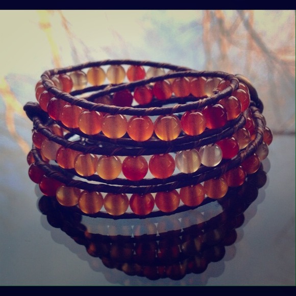 Red carnelian triple wrap bracelet