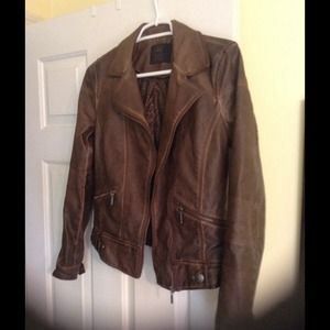 Zara distressed tan leather jacket.