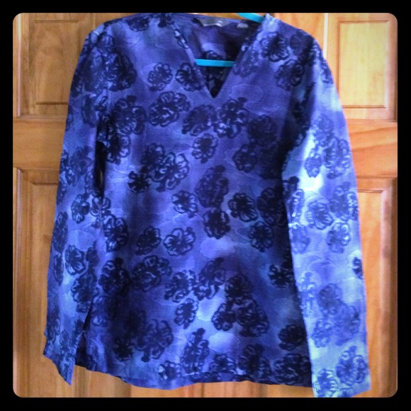 Blue/purple flower blouse.
