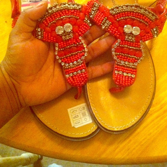 Shoes - Orange beaded sandals