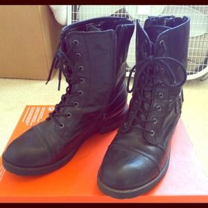 A black leather boot