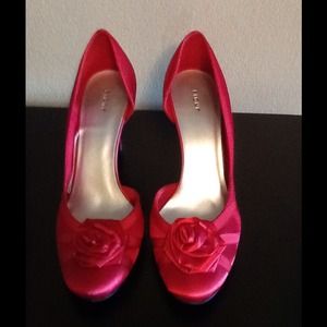 Red satin heels