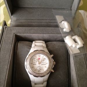 Authentic-Michele white ceramic diamond watch