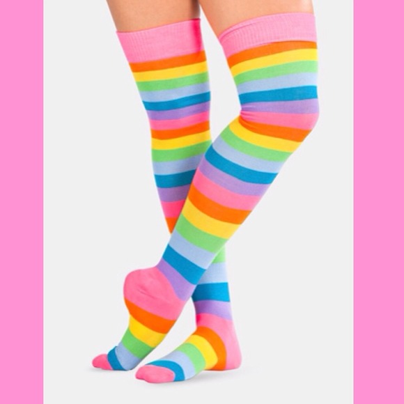 Rainbow thigh high stockings - never worn!