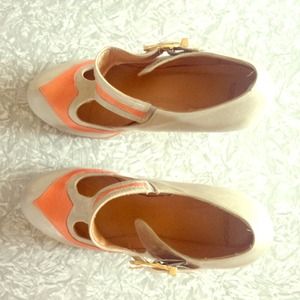 Gray and coral Topshop t-strap pumps