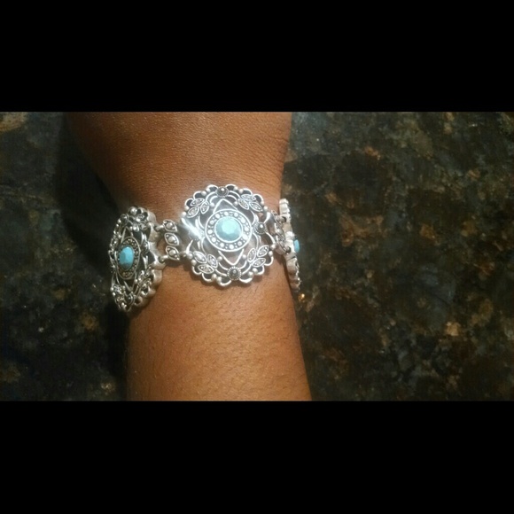 Turquoise and Rhinestone Jeweled Bracelet