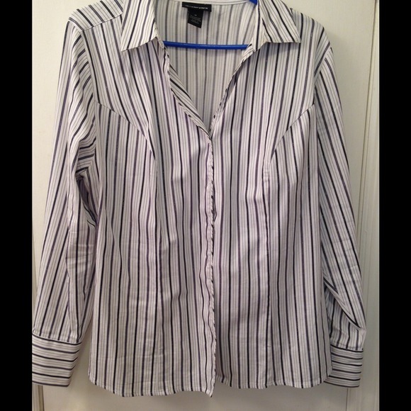 White with grey Strips button down dress shirt