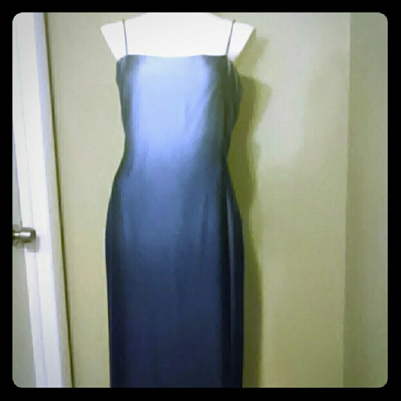 Floor-length blue silk dress