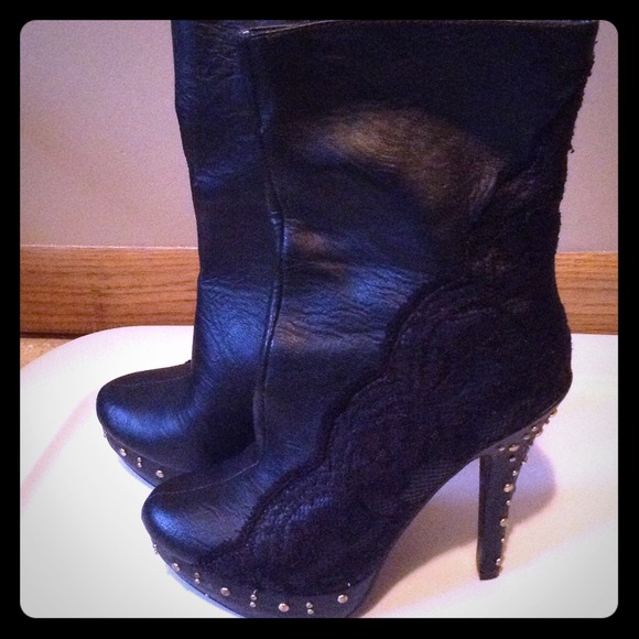 Brand New Adorable black lace boots with gold