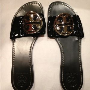 Tory Burch Grania Black Patent Slides