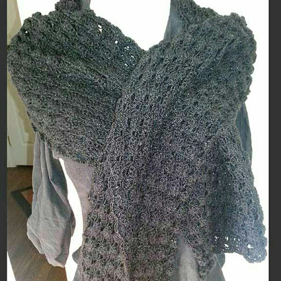 Shiny black handmade shawl