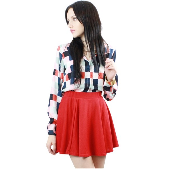Red High Waist Skirt