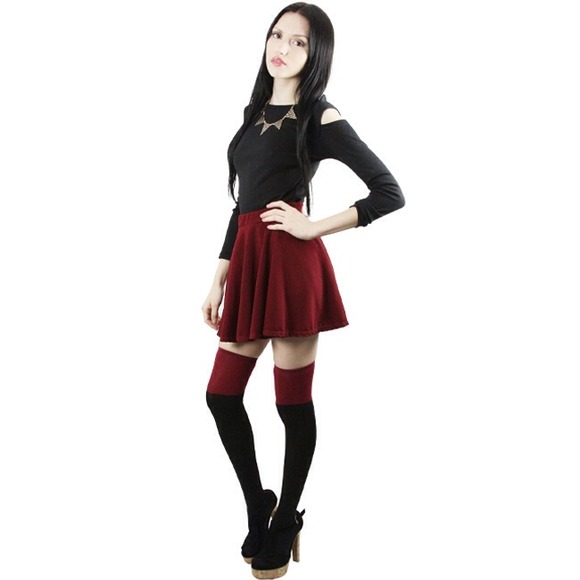 Burgundy High Waist Skirt