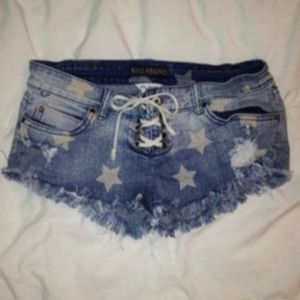 Lace up tie Billabong star ripped jean shorts