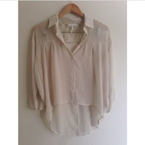 Cream sheer button up with open back