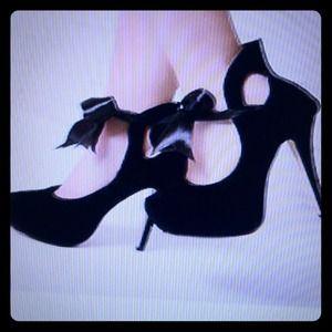 Ankle Strap Black Suede High Heels