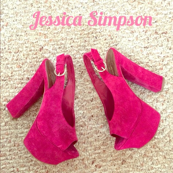 Jessica Simpson magenta suede platforms