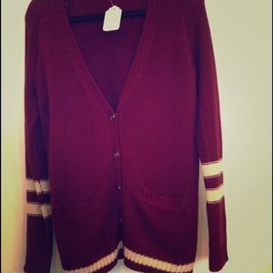 Burgundy Strip Boyfriend Sweater