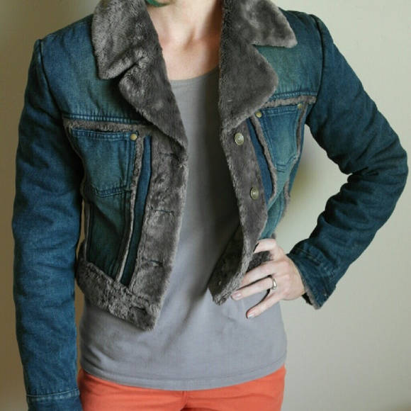 Bebe denim and fur jacket