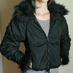 Light weight black puffy jacket with fur