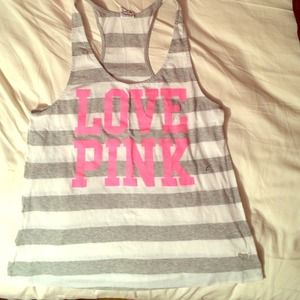 Gray and white striped racer back