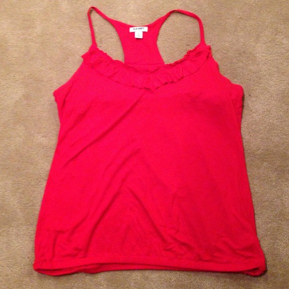 Tomato red racer back built-in bra front ruffle