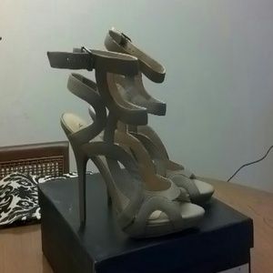 REDUCED!! BCBG MaxAzria taupe leather cutout heels