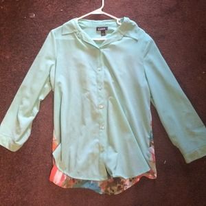 Mint green open back button up