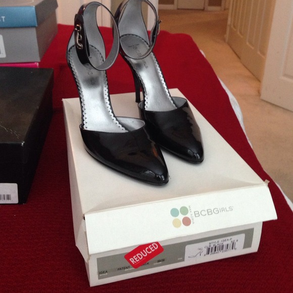 BCBGpatent leather ankle strap pumps