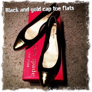 ⭐️Kate Spade Eddie Black Gold Cap Toe Flats 6.5