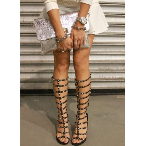 Jeffrey Campbell Shoes - La Cage Gladiator Sandal - Studded Black