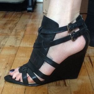 Black leather gladiator wedges - bundled item