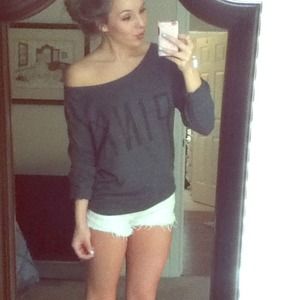 PINK! Grey and black crew neck sweater