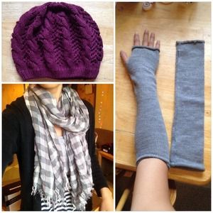 BUNDLE beret hat, arm warmers, and scarf