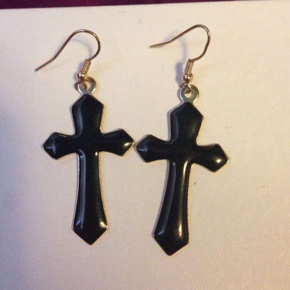 Black & Gold Cross Earrings