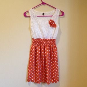 Lace and orange polka dot baby doll cute dress