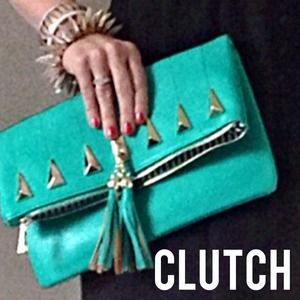 New green foldover clutch