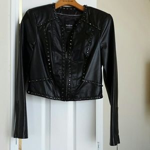 Bebe black moto studded leather jacket.