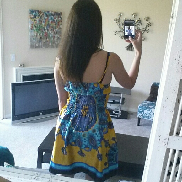 *UNAVAILABLE* Stunning satin blue and gold dress - Picture 4 of 4